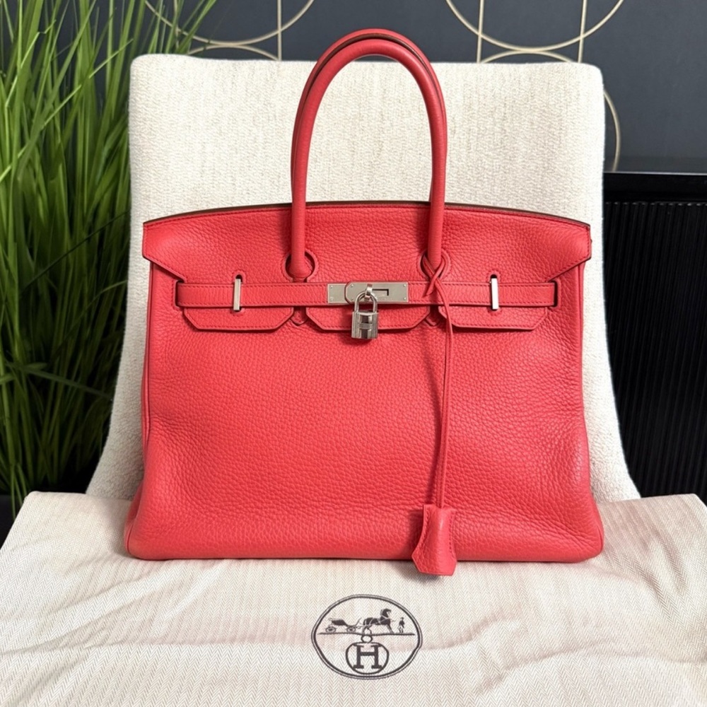 HERMES Birkin 35 bag pink leather authentic silver hardware tote
